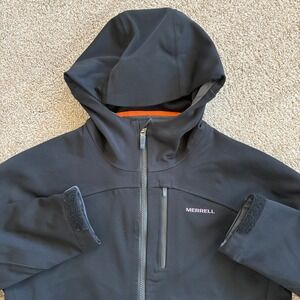 Merrell Softshell Hooded Jacket Womens Small Black Full Zip Fleece Lined Outdoor